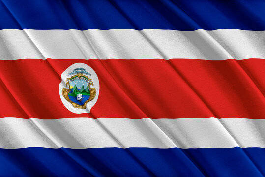 Colorful Costa Rica flag waving in the wind. 3D illustration.
