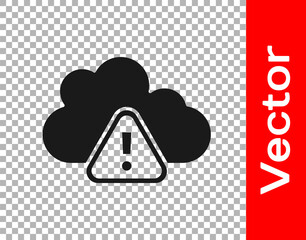Black Storm warning icon isolated on transparent background. Exclamation mark in triangle symbol. Weather icon of storm. Vector.