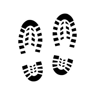Human military shoe footprint silhouette. Isolated white background