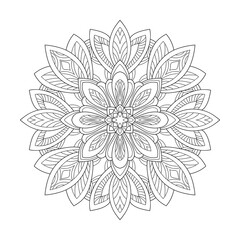 Decorative floral mandala with small and middle pattern on white isolated background. For coloring book pages.