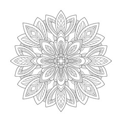 Decorative floral mandala with small and middle pattern on white isolated background. For coloring book pages.