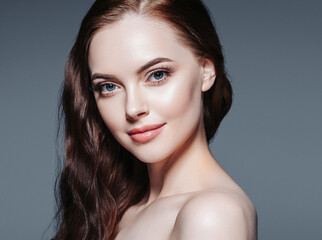 Beautiful hair skin woman beauty female portrait natural make up long hair