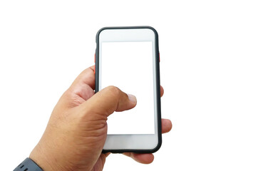 Smart phone in hand on white background,cliping path