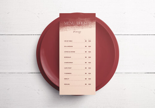 Menu and Plates on Table Mockup
