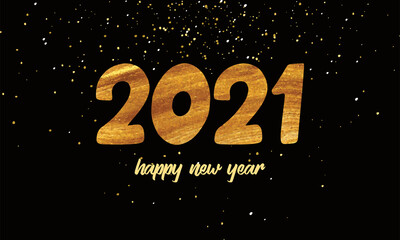 Luxury 2021 Happy New Year elegant design - vector illustration of golden 2021 logo numbers on dark background.