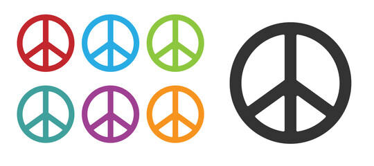 Black Peace icon isolated on white background. Hippie symbol of peace. Set icons colorful. Vector.