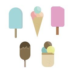 Ice cream set in flat style. Ice cream icon logo collection isolated