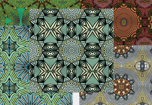 Square Mandala Seamless Pattern Collection with Boho Motifs