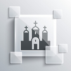 Grey Church building icon isolated on grey background. Christian Church. Religion of church. Square glass panels. Vector.