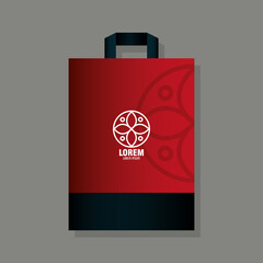 corporate identity brand mockup, bag paper red mockup with white sign vector illustration design