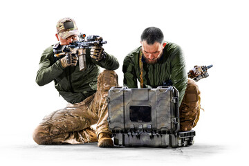 Groupof army soldiers in Protective Combat Uniform holding Special Operations Forces Combat Assault...