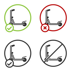 Black Roller scooter for children icon isolated on white background. Kick scooter or balance bike. Circle button. Vector.