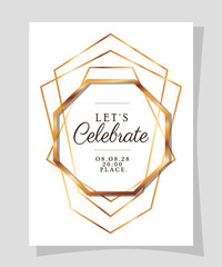 lets celebrate text in gold frame design, Wedding invitation save the date and engagement theme Vector illustration