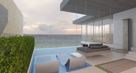 luxury modern backyard with a swimming pool, 3d rendering