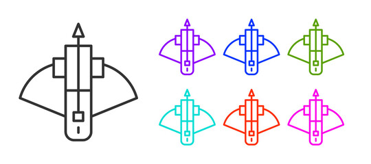 Black line Battle crossbow with arrow icon isolated on white background. Set icons colorful. Vector.