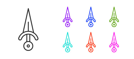 Black line Dagger icon isolated on white background. Knife icon. Sword with sharp blade. Set icons colorful. Vector.