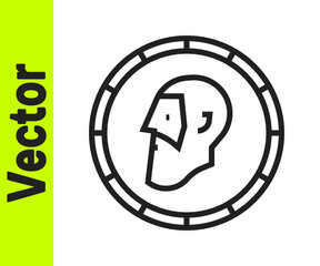 Black line Ancient coin icon isolated on white background. Vector.