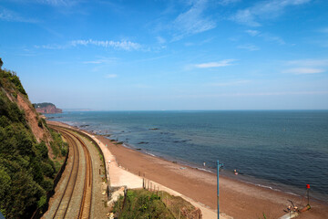 Teignmouth beach and railway line in Devon