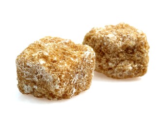 Brown Sugar, Cubes against White Background