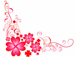 Drawing red flowers on a white background