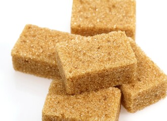 Brown Sugar, Cubes against White Background