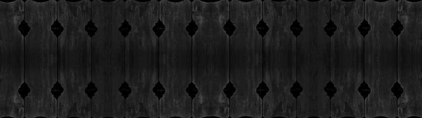 Wooden grunge background banner panorama - Rustic black anthracite old balcony railing made of wood...