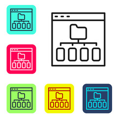 Black line Browser files icon isolated on white background. Set icons in color square buttons. Vector.