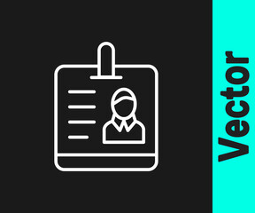 White line Identification badge icon isolated on black background. It can be used for presentation, identity of the company, advertising. Vector.