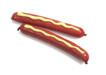 Sausage with Mustard against White Background