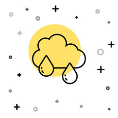Black line Cloud with rain icon isolated on white background. Rain cloud precipitation with rain drops. Random dynamic shapes. Vector.