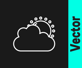White line Sun and cloud weather icon isolated on black background. Vector.
