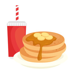 delicious pancake with drink on white background vector illustration design
