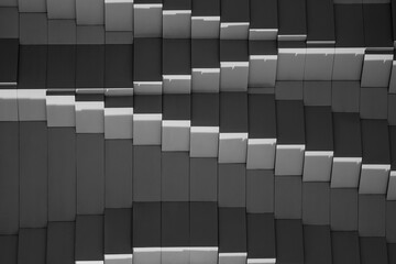 Sunlight and shadow on abstract geometric steps pattern of modern wall background in black and white style