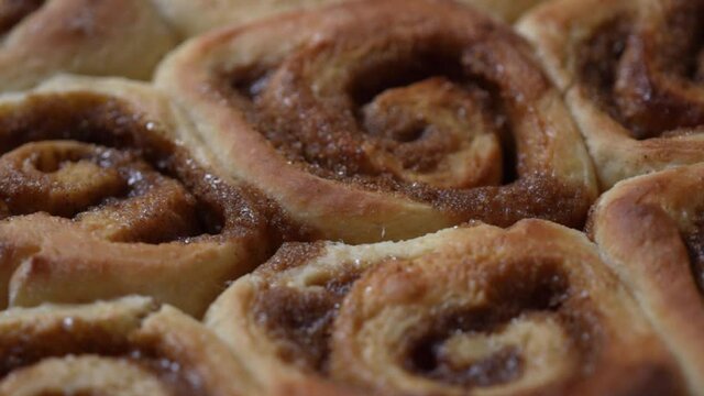 Close up, isolated view of homemade freshly baked cinnamon rolls - tantalizingly YUMMY!