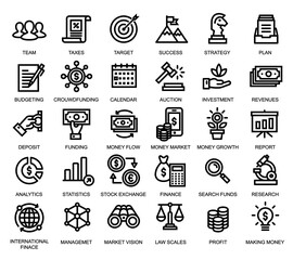 Set of icons related to business & finance. [Editable stroke. 48×48 Pixel Perfect. (Recommendations - Full Size 360 x 320 / Stroke 2px)]
