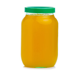 Glass jar of honey on white background isolation