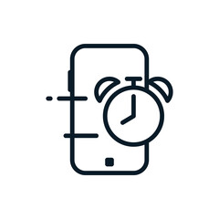 Mobile phone with alarm clock outline icons. Vector illustration. Editable stroke. Isolated icon suitable for web, infographics, interface and apps.