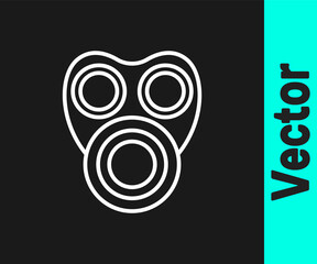 White line Gas mask icon isolated on black background. Respirator sign. Vector.