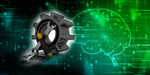 3d rendering tool of screwdriver with gear wheel