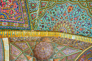The complex patterns in Nasir Ol-Molk mosque, Shiraz, Iran