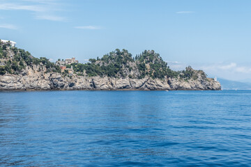 the coast of Portofino with the castle and the lighthouse