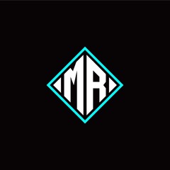 Initial M R letter with square style logo template vector