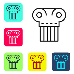 Black line Ancient column icon isolated on white background. Set icons in color square buttons. Vector.
