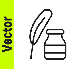 Black line Feather and inkwell icon isolated on white background. Vector.