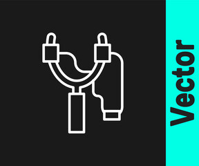 White line Slingshot icon isolated on black background. Vector.