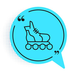 Black line Roller skate icon isolated on white background. Blue speech bubble symbol. Vector.