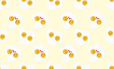 seamless two fired egg smile cartoon illustration on yellow background