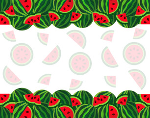Fruit background from fresh watermelons and its slices isolated. Vector graphics.
