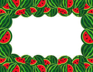 Fototapeta na wymiar Fruit white background with a pattern of fresh watermelons and its slices.