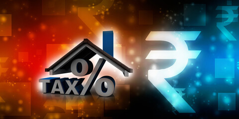 3D rendering House and tax Percent Symbol
